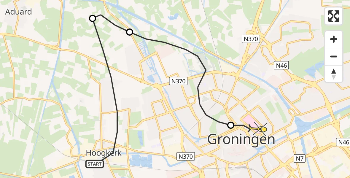 Routekaart van de vlucht: Lifeliner 4 naar Universitair Medisch Centrum Groningen