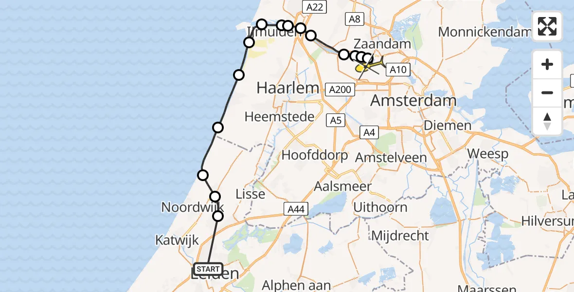 Routekaart van de vlucht: Lifeliner 1 naar Amsterdam Heliport