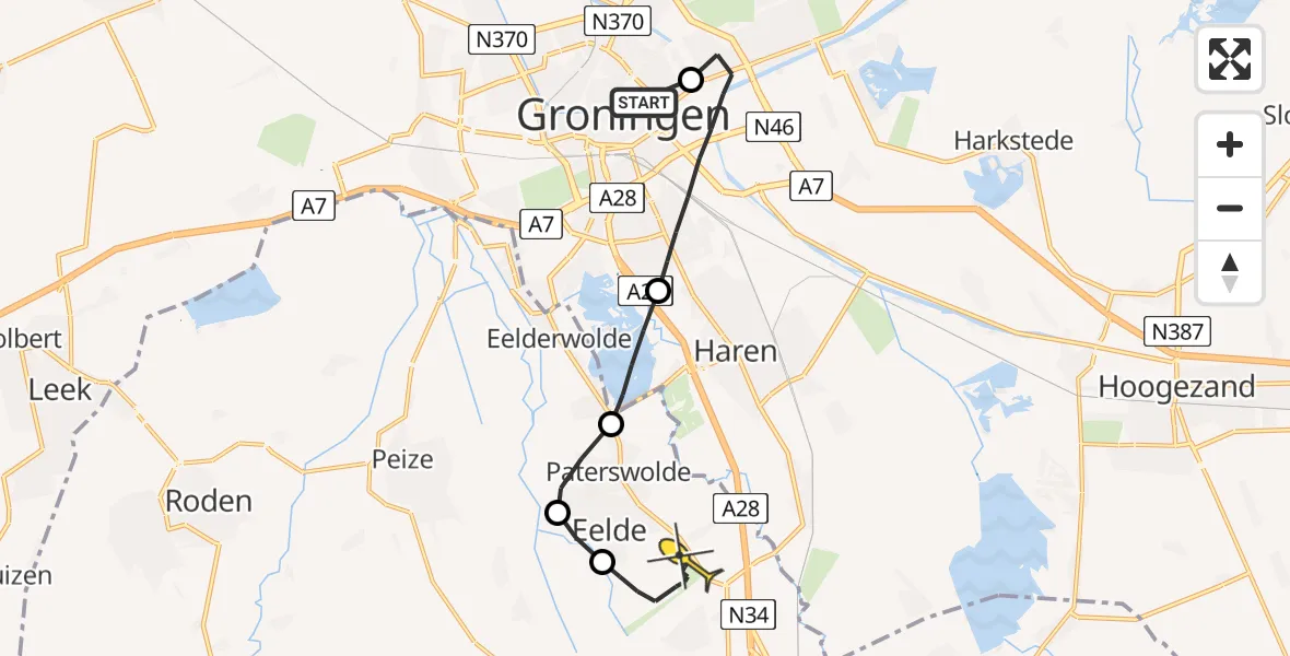 Routekaart van de vlucht: Lifeliner 4 naar Groningen Airport Eelde