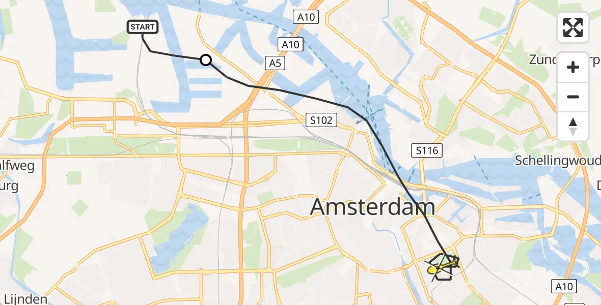 Routekaart van de vlucht: Lifeliner 1 naar Amsterdam