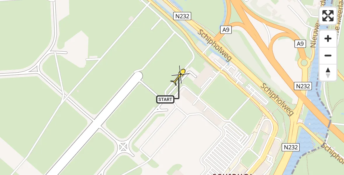 Vluchtroute Politiehelikopter van Schiphol naar Schiphol