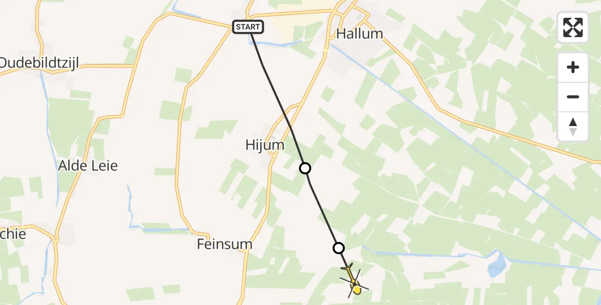 Routekaart van de vlucht: Ambulancehelikopter naar Stiens
