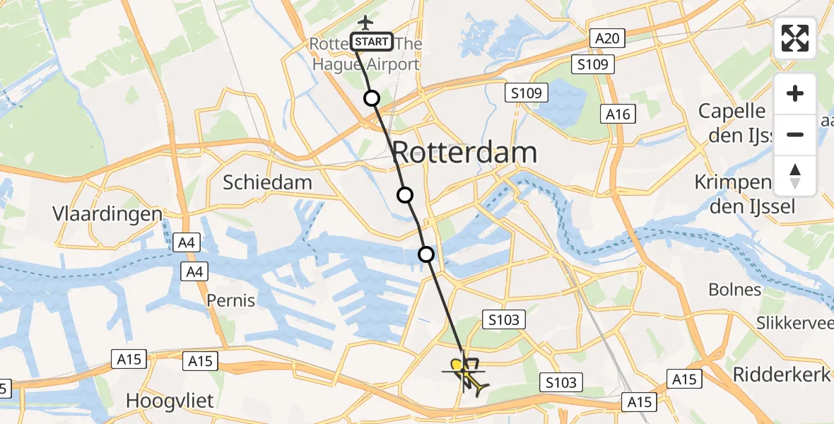 Routekaart van de vlucht: Lifeliner 2 naar Rotterdam