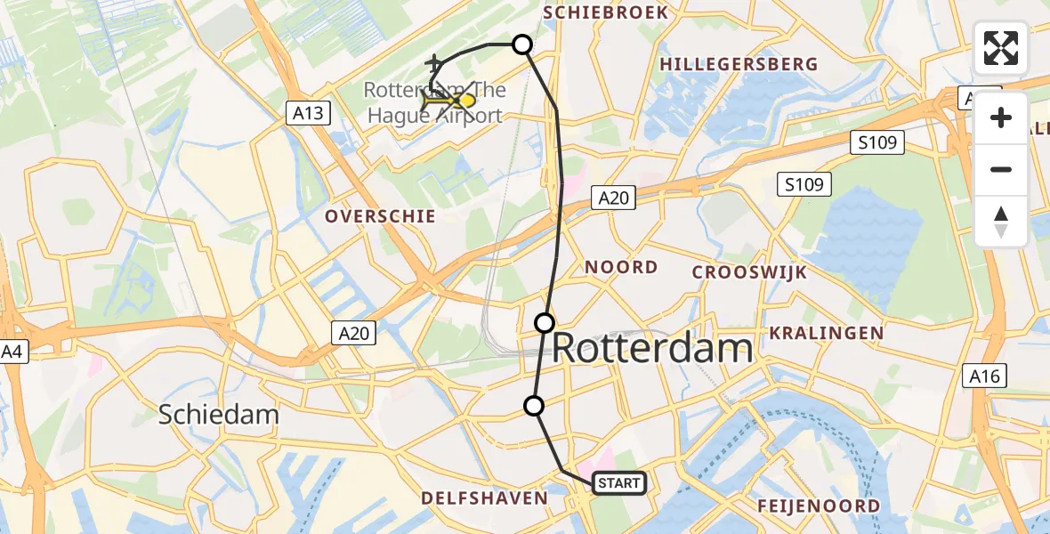 Routekaart van de vlucht: Lifeliner 2 naar Rotterdam The Hague Airport