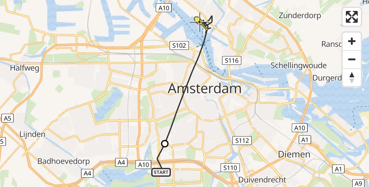 Routekaart van de vlucht: Lifeliner 1 naar Amsterdam