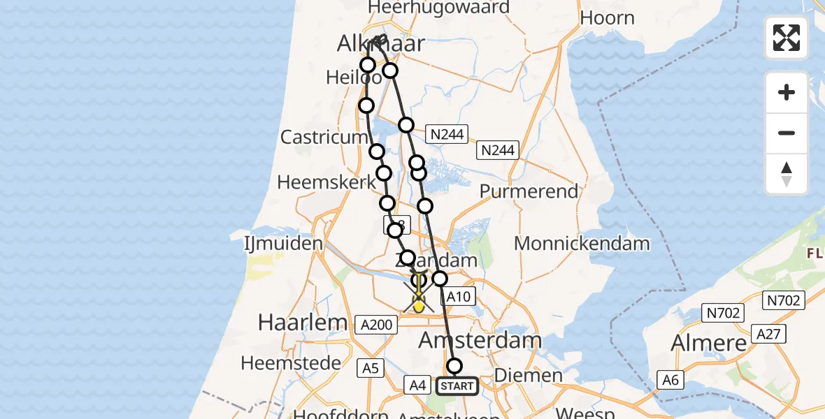 Routekaart van de vlucht: Lifeliner 1 naar Amsterdam Heliport