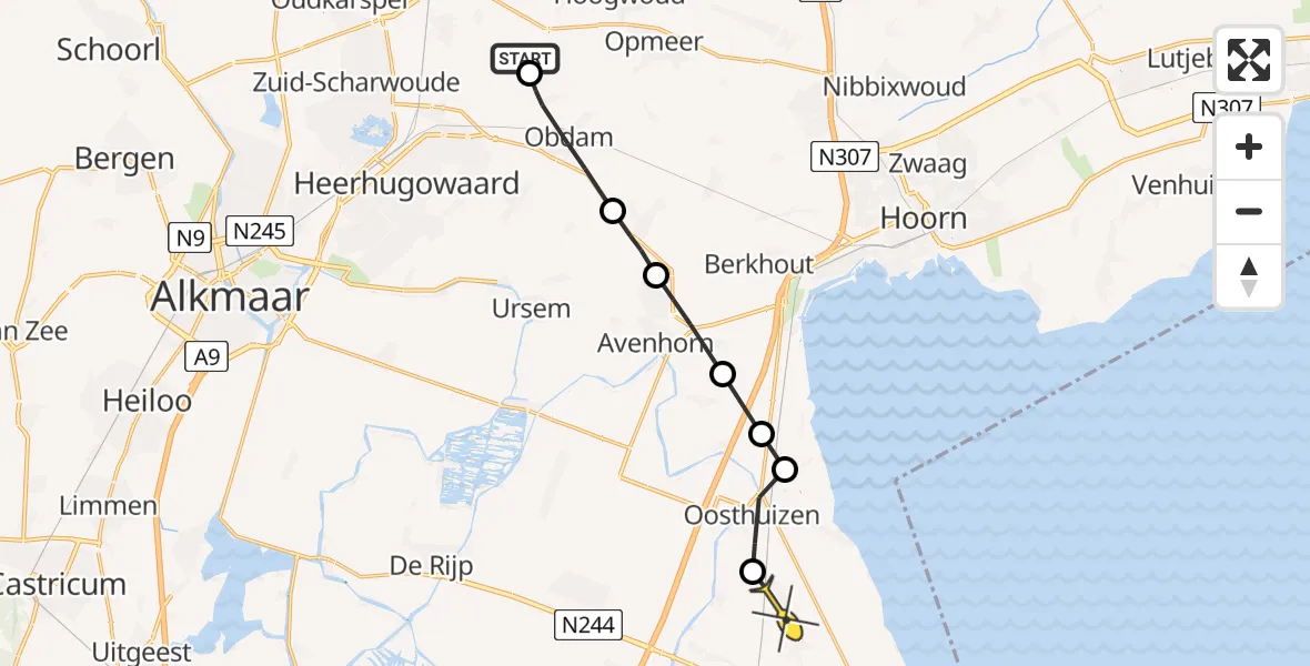 Routekaart van de vlucht: Politieheli naar Middelie