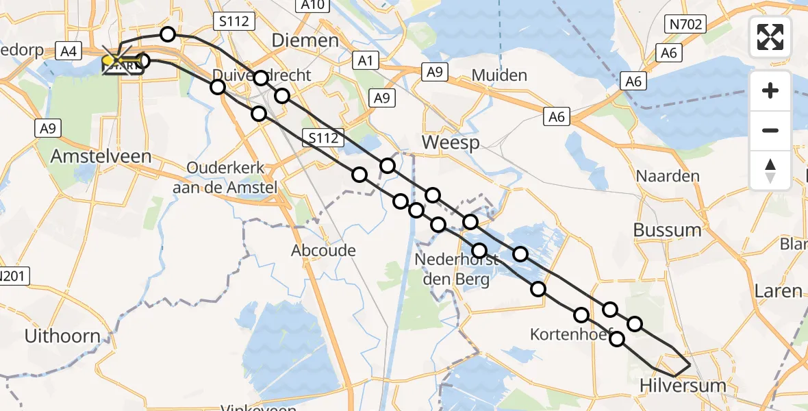 Routekaart van de vlucht: Lifeliner 1 naar VU Medisch Centrum Amsterdam