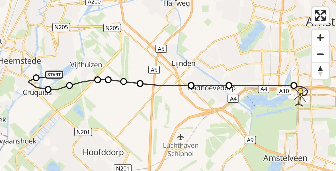 Routekaart van de vlucht: Lifeliner 1 naar VU Medisch Centrum Amsterdam