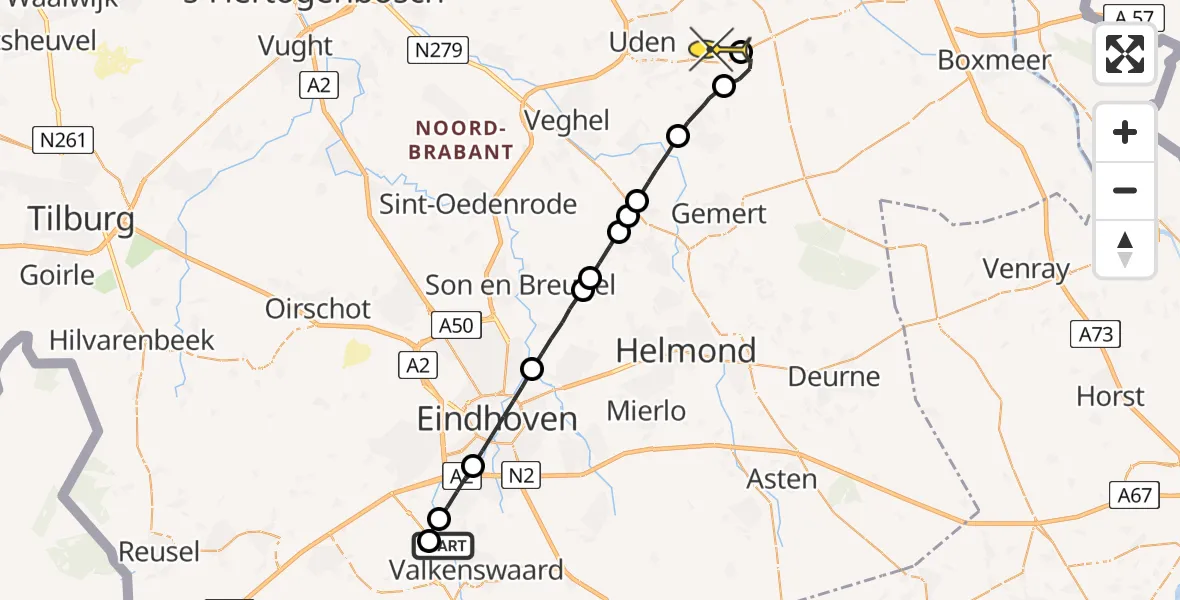 Routekaart van de vlucht: Lifeliner 3 naar Vliegbasis Volkel