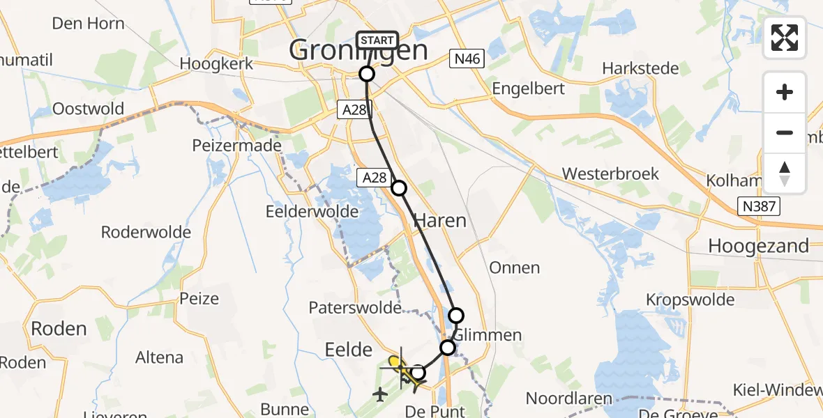 Routekaart van de vlucht: Lifeliner 4 naar Groningen Airport Eelde