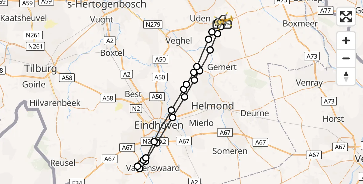 Vluchtroute Traumahelikopter Vliegbasis Volkel - Vliegbasis Volkel, 25 oktober 2022, 02:52