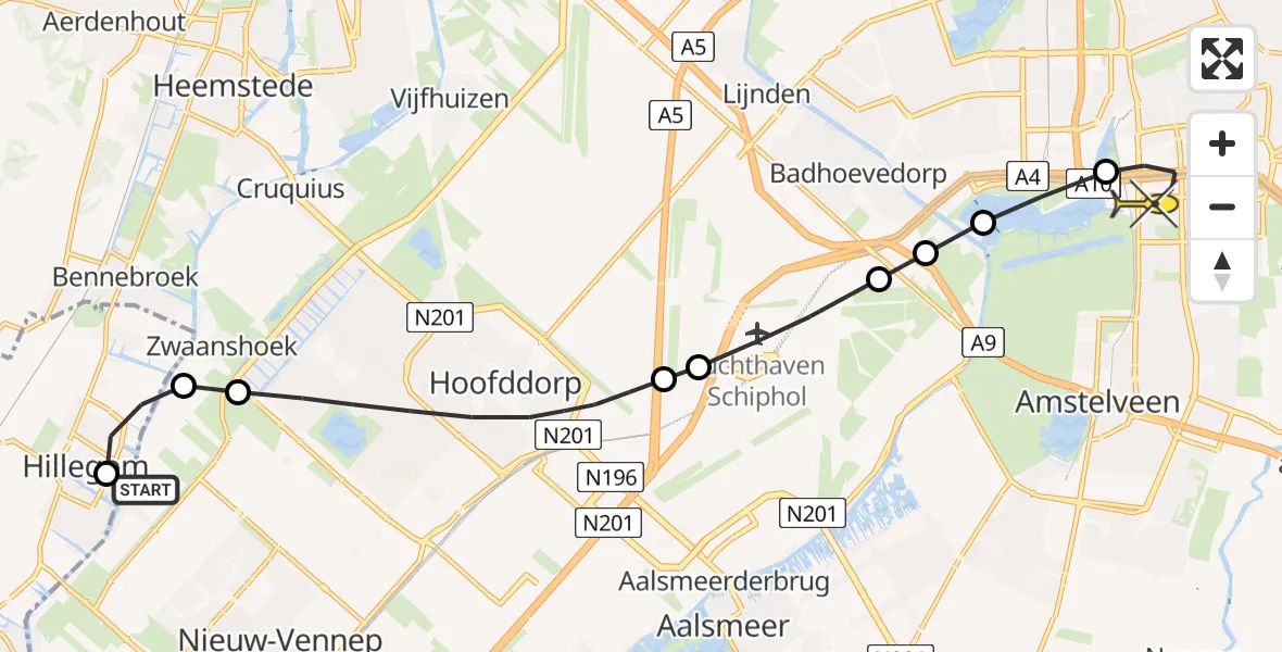 Routekaart van de vlucht: Lifeliner 1 naar VU Medisch Centrum Amsterdam