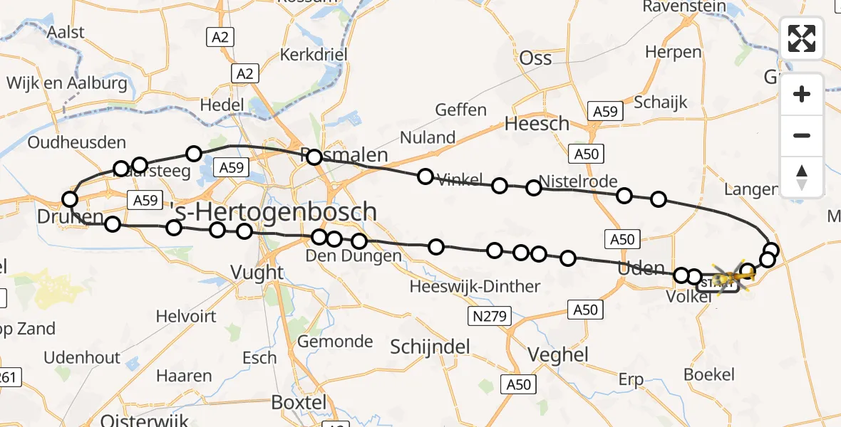 Vluchtroute Traumahelikopter Vliegbasis Volkel - Vliegbasis Volkel, 25 oktober 2022, 08:14