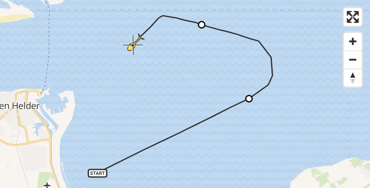 Routekaart van de vlucht: Politieheli naar Den Helder