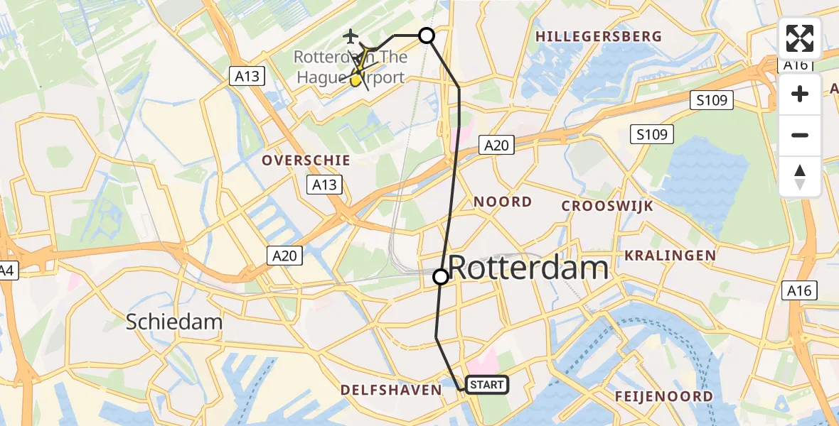 Routekaart van de vlucht: Lifeliner 2 naar Rotterdam The Hague Airport