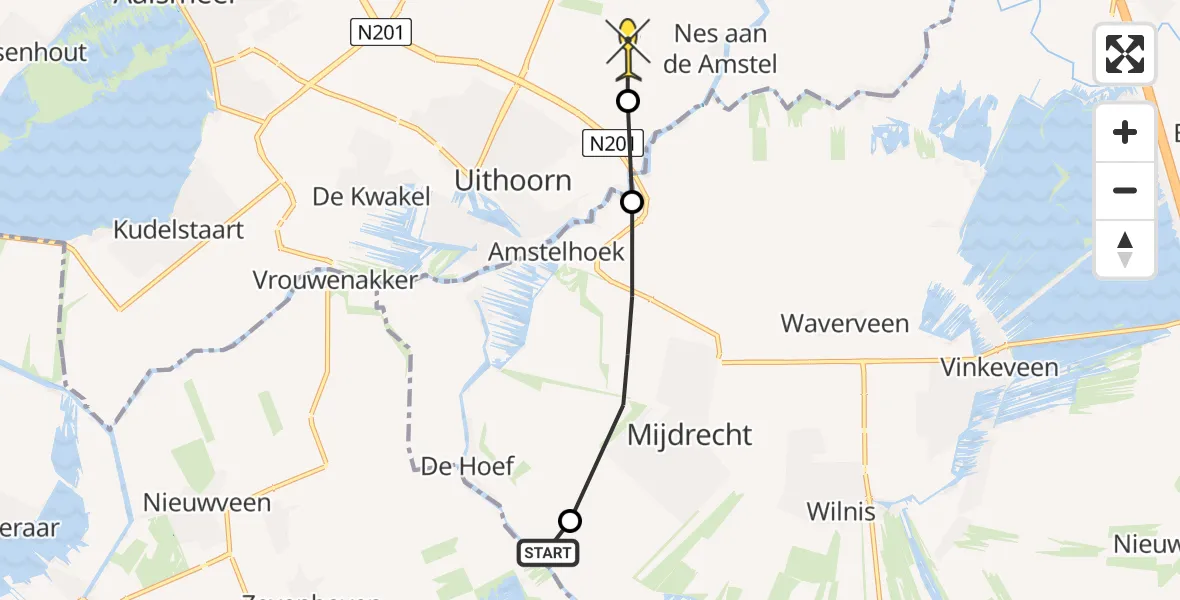 Routekaart van de vlucht: Politieheli naar Amstelveen