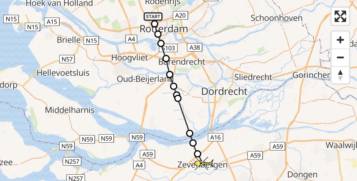 Routekaart van de vlucht: Lifeliner 2 naar Zevenbergen