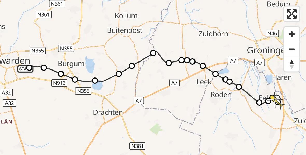 Routekaart van de vlucht: Lifeliner 4 naar Groningen Airport Eelde