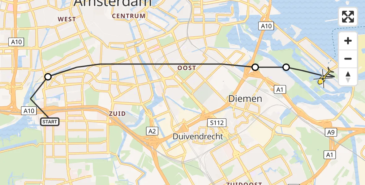 Routekaart van de vlucht: Lifeliner 1 naar Amsterdam