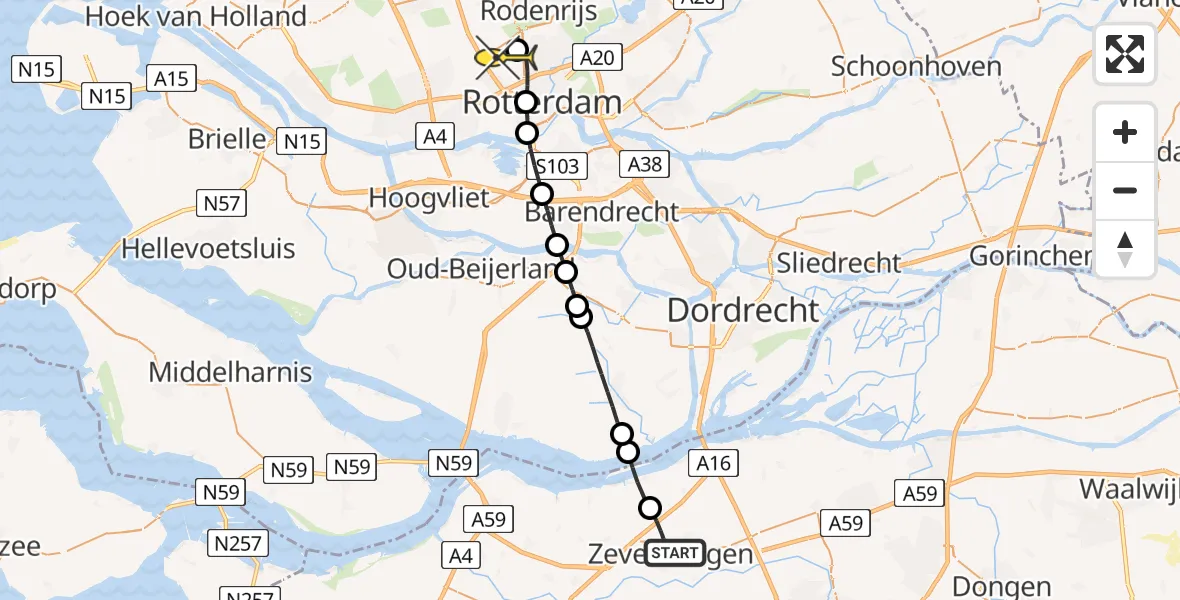 Routekaart van de vlucht: Lifeliner 2 naar Rotterdam The Hague Airport