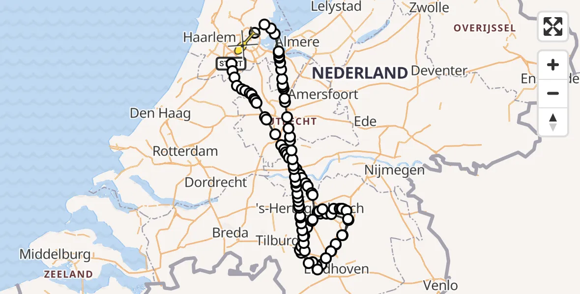 Routekaart van de vlucht: Politieheli naar Amsterdam