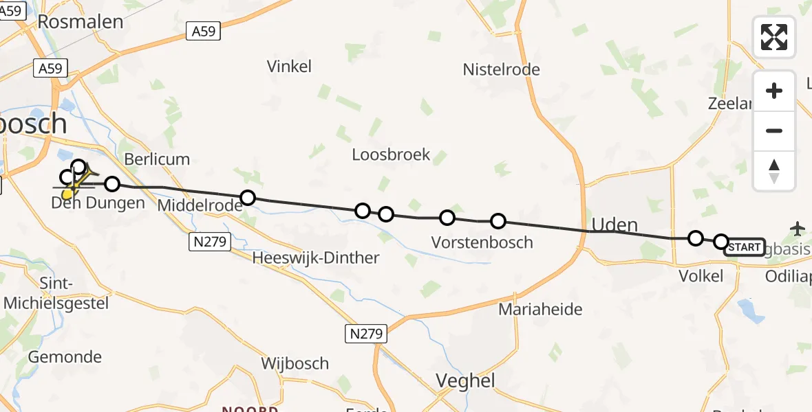 Routekaart van de vlucht: Lifeliner 3 naar Den Dungen