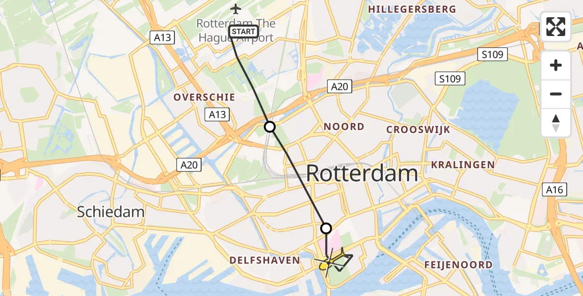 Routekaart van de vlucht: Lifeliner 2 naar Erasmus MC