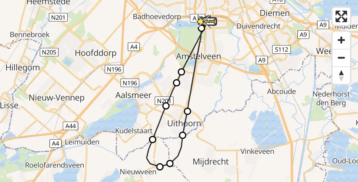 Routekaart van de vlucht: Lifeliner 1 naar VU Medisch Centrum Amsterdam