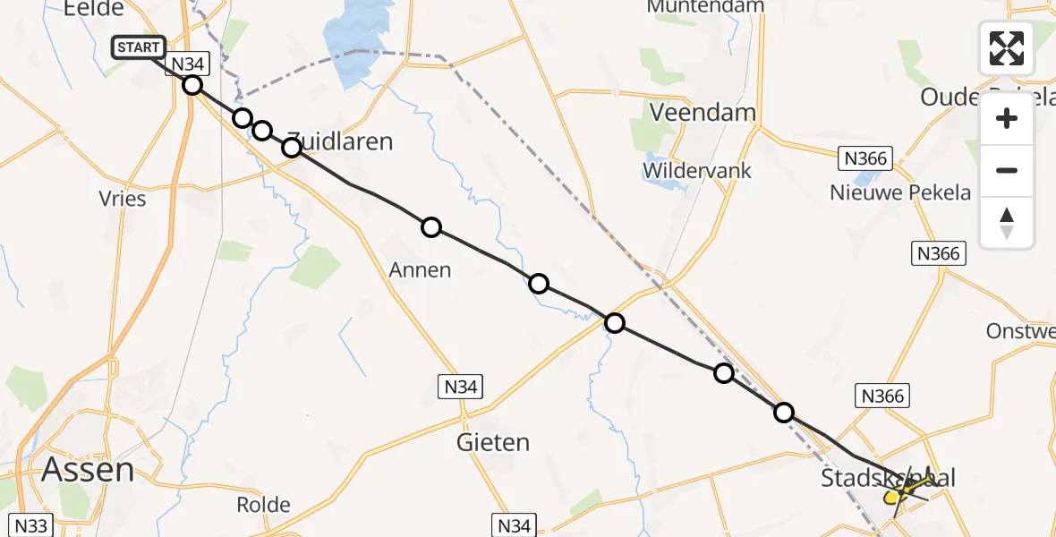 Routekaart van de vlucht: Lifeliner 4 naar Stadskanaal