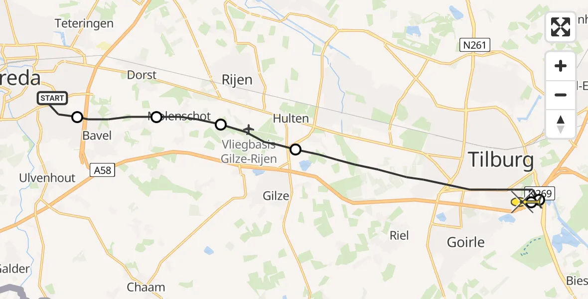 Routekaart van de vlucht: Lifeliner 2 naar Tilburg