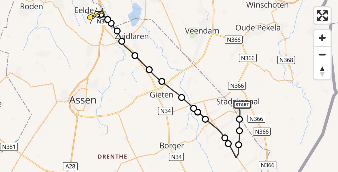 Routekaart van de vlucht: Lifeliner 4 naar Groningen Airport Eelde