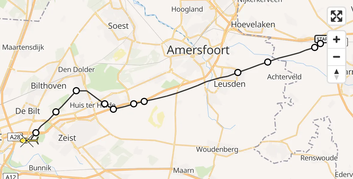 Routekaart van de vlucht: Lifeliner 1 naar Universitair Medisch Centrum Utrecht