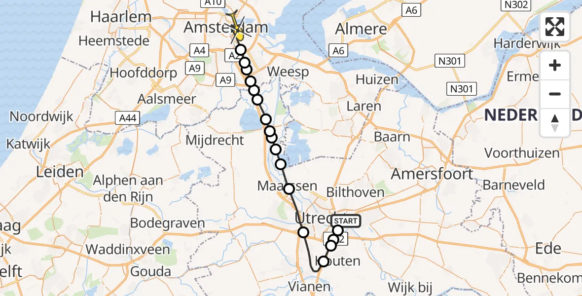 Routekaart van de vlucht: Lifeliner 1 naar Amsterdam