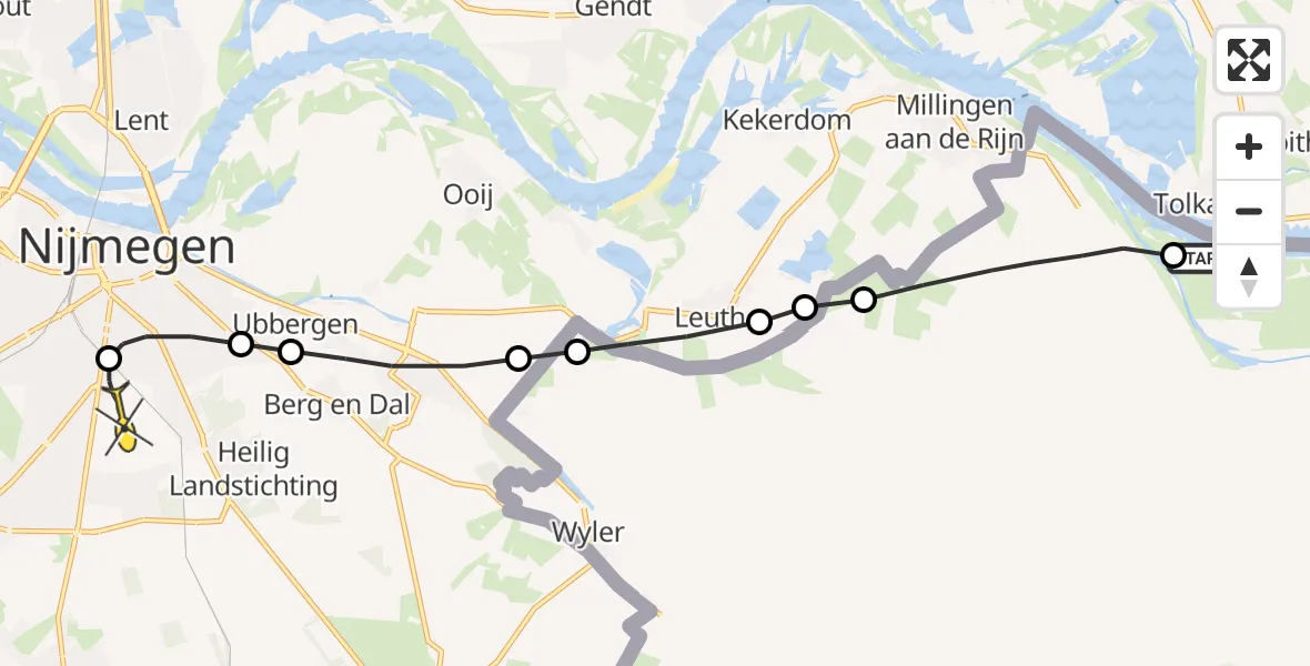 Routekaart van de vlucht: Lifeliner 3 naar Radboud Universitair Medisch Centrum