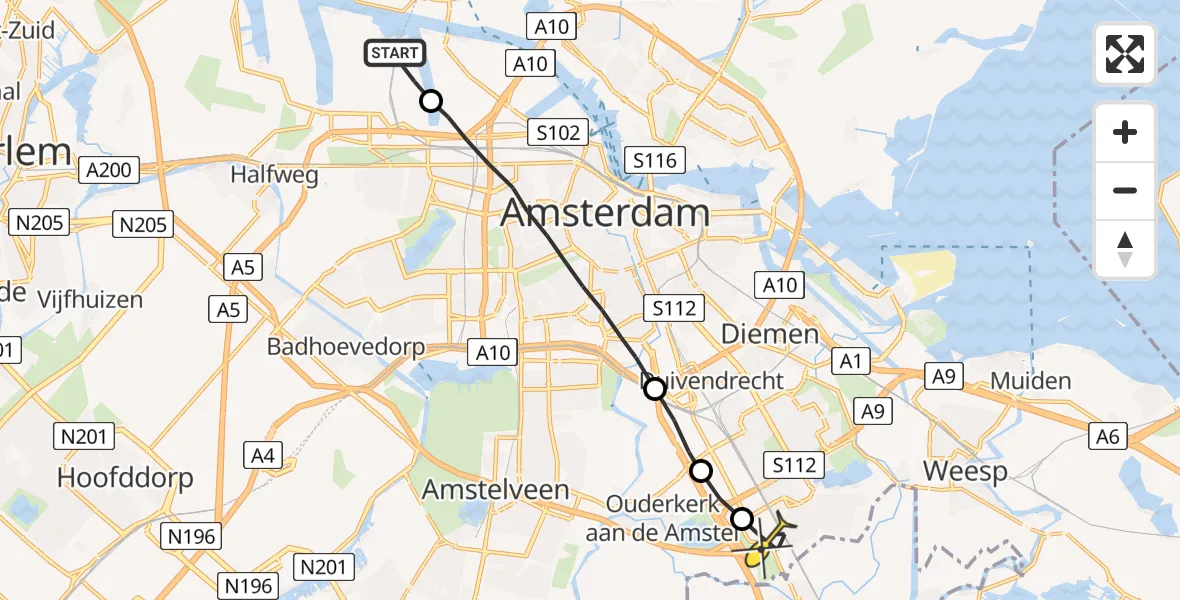 Routekaart van de vlucht: Lifeliner 1 naar Academisch Medisch Centrum (AMC)