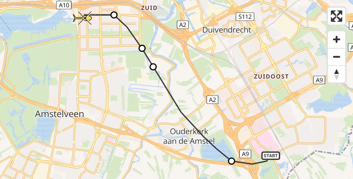 Routekaart van de vlucht: Lifeliner 1 naar VU Medisch Centrum Amsterdam