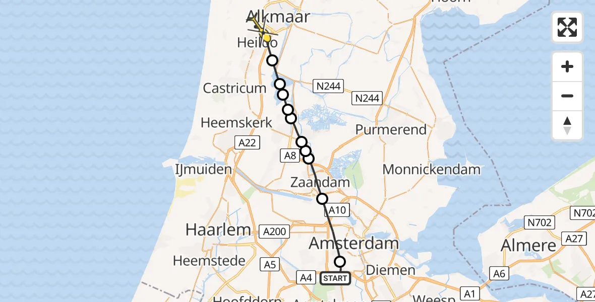 Routekaart van de vlucht: Lifeliner 1 naar Heiloo