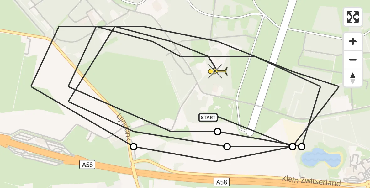 Routekaart van de vlucht: Politieheli naar Vliegbasis Gilze-Rijen