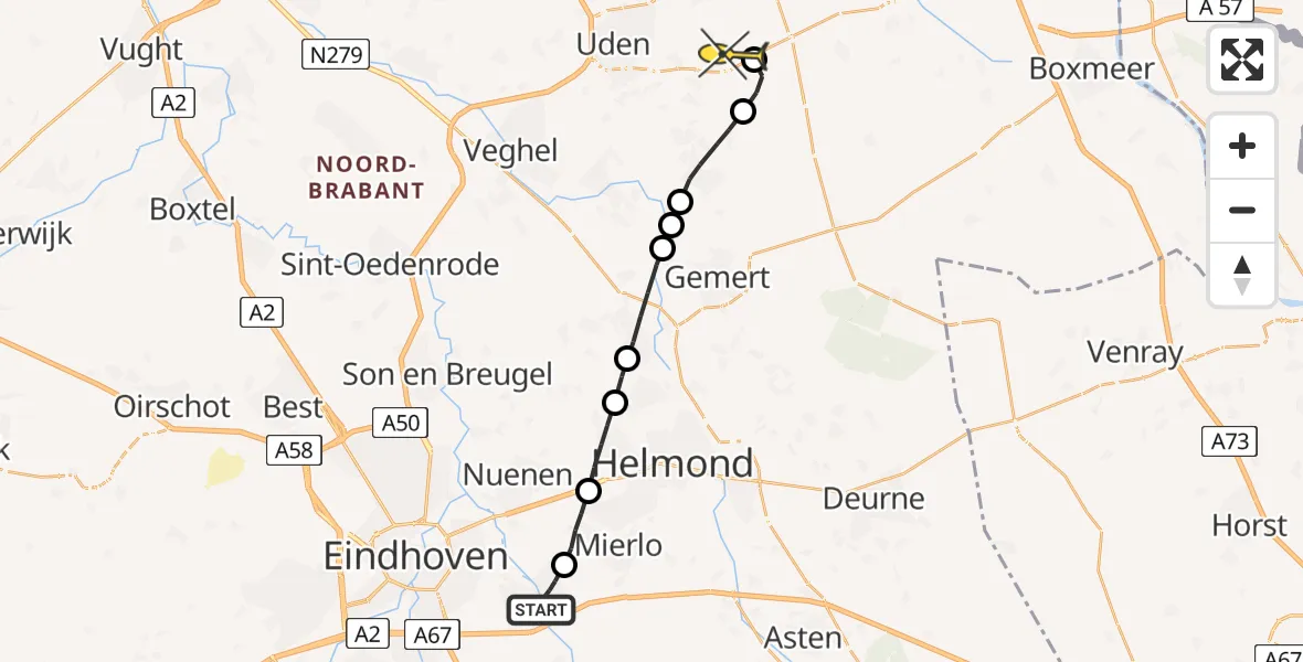 Routekaart van de vlucht: Lifeliner 3 naar Vliegbasis Volkel