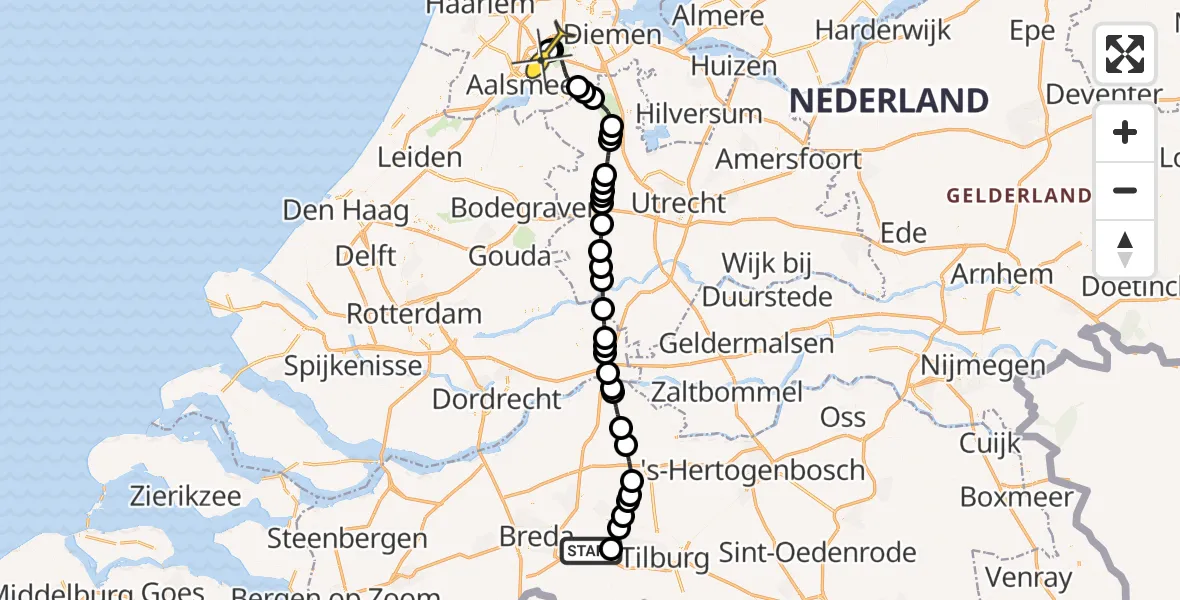 Routekaart van de vlucht: Politieheli naar Schiphol