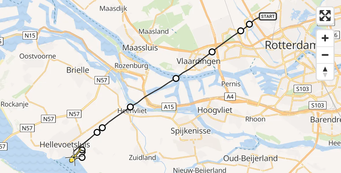 Routekaart van de vlucht: Lifeliner 2 naar Hellevoetsluis