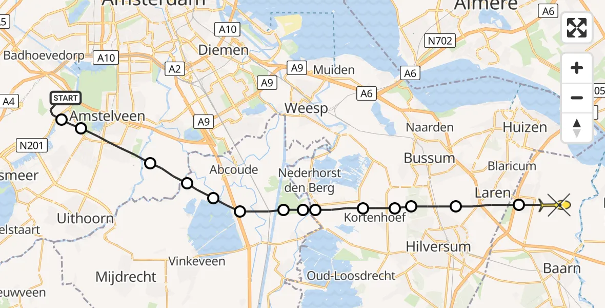 Routekaart van de vlucht: Politieheli naar Eemnes