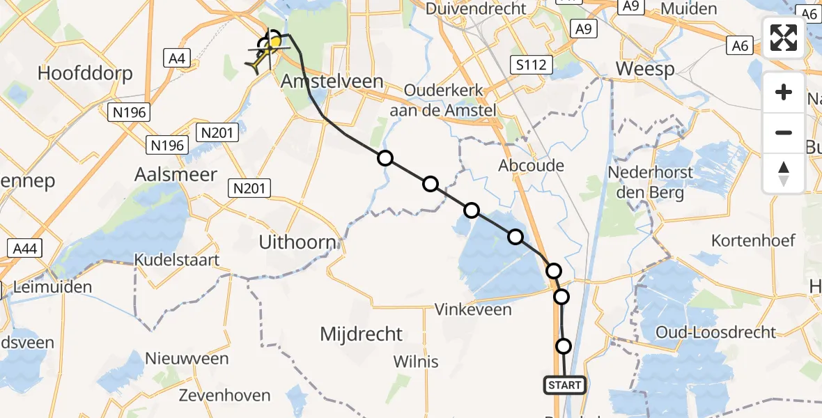 Routekaart van de vlucht: Politieheli naar Schiphol