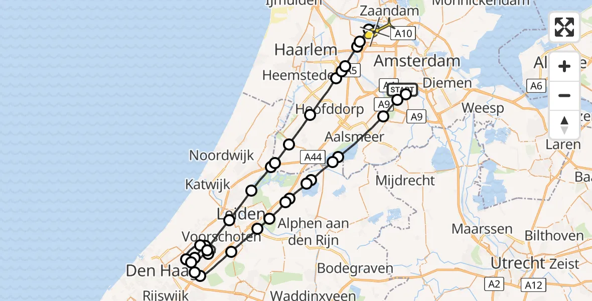 Routekaart van de vlucht: Lifeliner 1 naar Amsterdam Heliport