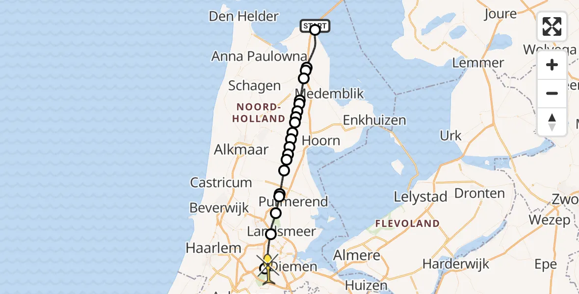 Routekaart van de vlucht: Lifeliner 1 naar VU Medisch Centrum Amsterdam