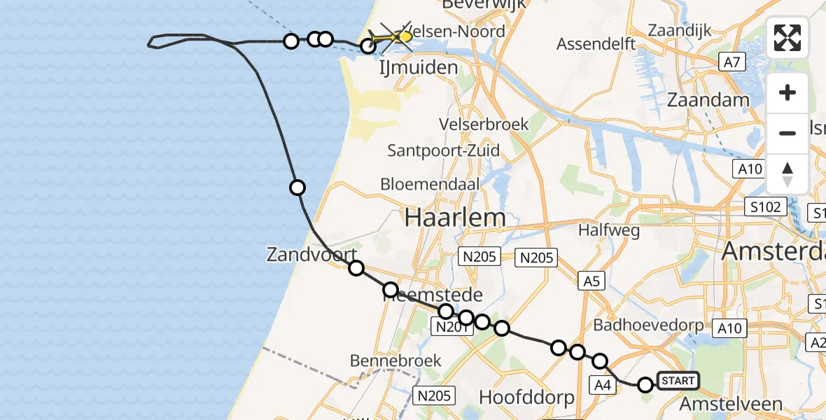 Routekaart van de vlucht: Politieheli naar IJmuiden Heliport