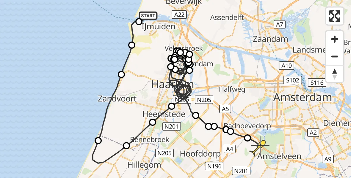 Routekaart van de vlucht: Politieheli naar Schiphol