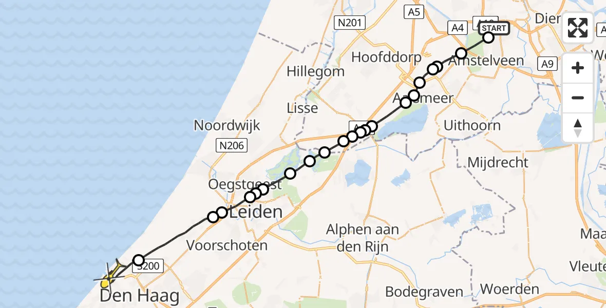 Routekaart van de vlucht: Lifeliner 1 naar Den Haag