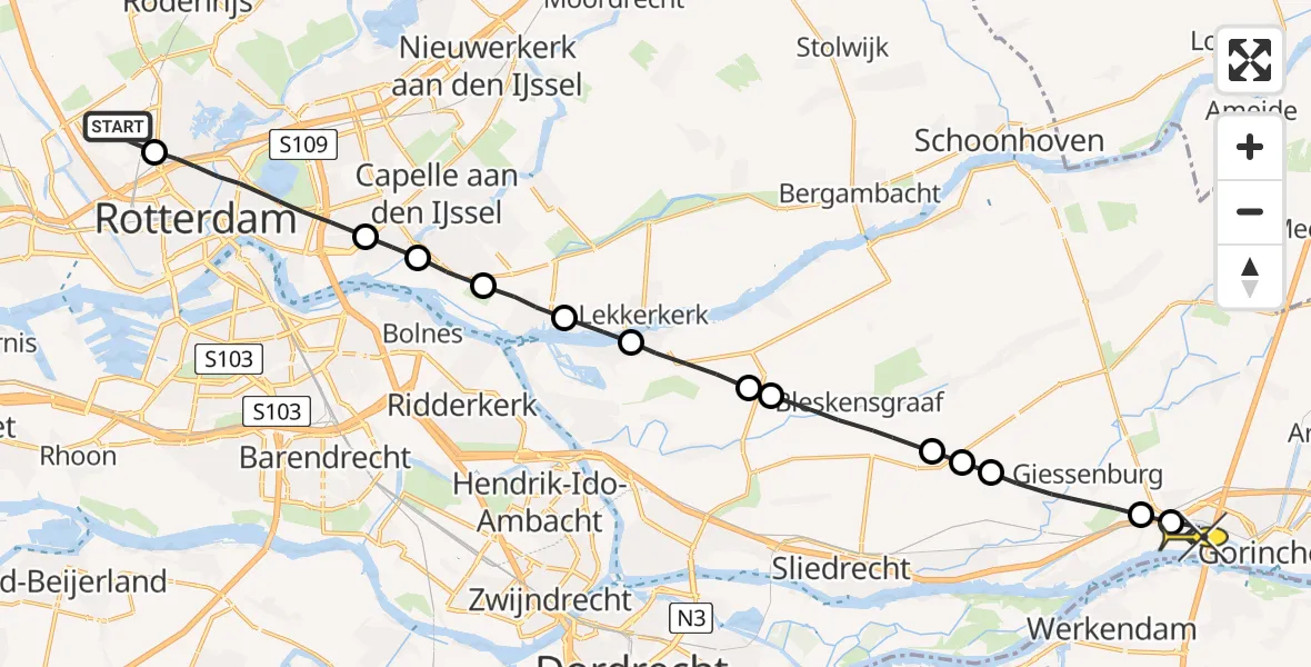 Routekaart van de vlucht: Lifeliner 2 naar Gorinchem